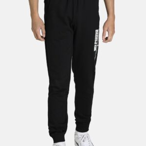 Men Black Brand Logo Sports Zippered Slim Fit Joggers