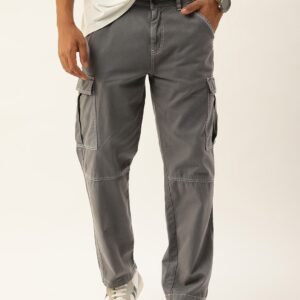 Men Relaxed Solid Regular Fit Cargos Trousers